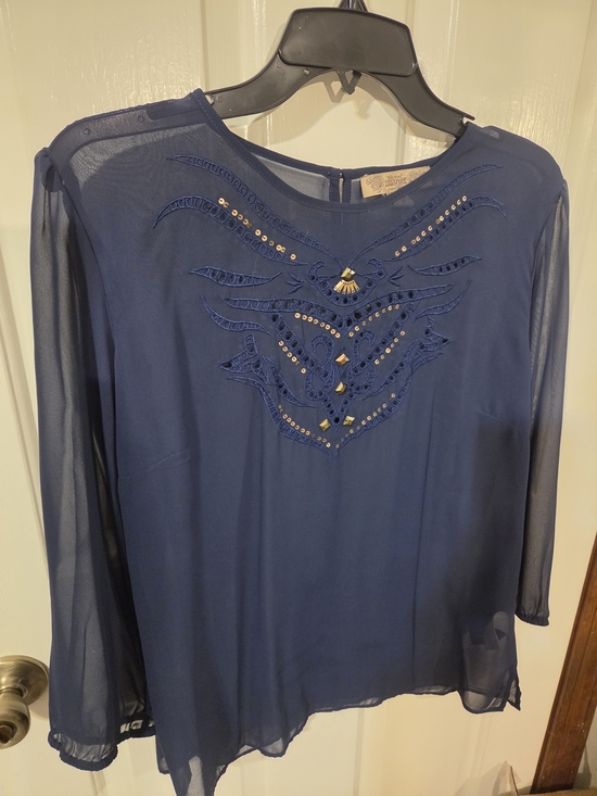 Nine West Vintage America Tops - Women's Navy Embellished Chiffon Blouse